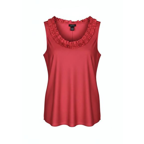 Spense Tops - Spense Shimmer Red Ruffle Neckline Sleeveless Blouse Women's XL Workwear Casual